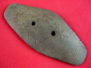 Fine Authentic 4 Inch Engraved Missouri Two Hole Gorget Indian Arrowheads 3