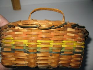 Antique Primitive Folk Art Native American Indian Painted Splint Basket 3