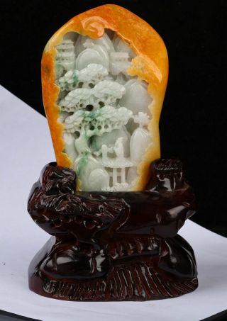 Cert ' d 2 Color Natural Grade A Jade jadeite Statue Sculpture landscape r091482 2