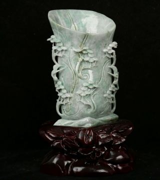 Cert ' d 2 Color Nature A jadeite Jade Statue Sculpture pen container r203792 2