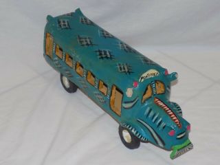 Vintage Mexican Folk Art Handmade Hand Painted Ceramic Pottery Monterrey Bus