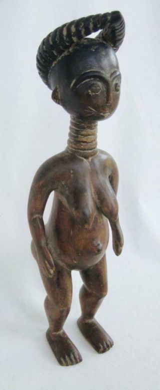 Carved Wooden African Female Tribal Figure Woman 15 " Neck Rings Cheek Scars