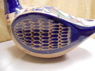 LG Mexican Stoneware Pottery Duck Display Signed Mexico C.  O.  Cobalt Blue 13.  5 