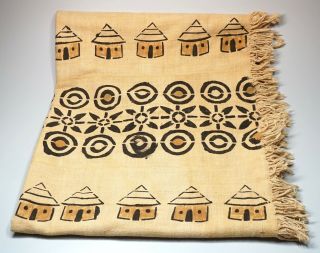 Mali West African Mud Cloth Textile Cream Black Ochre Huts Geometric 49 " X 80 "