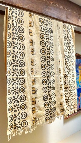 Mali West African Mud Cloth Textile Cream Black Ochre Huts Geometric 49 