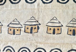 Mali West African Mud Cloth Textile Cream Black Ochre Huts Geometric 49 