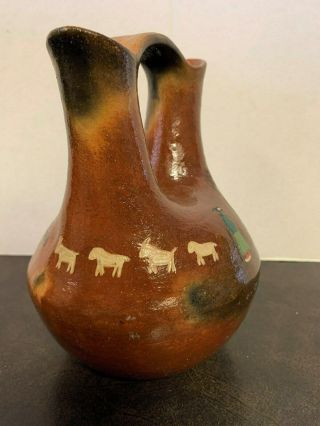 Vintage Native American Navajo Wedding Vase W/ Sheep 7 " Tall By Rita Manygoats