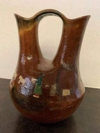 Vintage Native American Navajo Wedding Vase w/ Sheep 7 