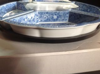 1960 ' s Lazy Susan Turntable,  5 piece,  Blue/White Porcelain from Japan 3