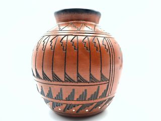 Native American Pottery Kokopelli Handmade Navajo Indian Etched Signed 2
