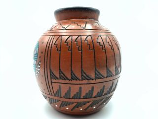 Native American Pottery Kokopelli Handmade Navajo Indian Etched Signed 3
