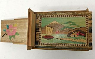 Antique Vintage Wood Japanese Puzzle Box Karakuri Himitsu - Bako Folklore