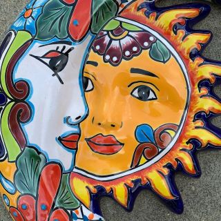 Sun & Moon Eclipse - Mexican Talavera Pottery Sun Moon Ceramic - Folk Art 14” 2 2