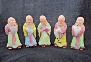 Set Of 5 Fine Porcelain Hand Crafted Figurines Gods Of Fortune Made In China