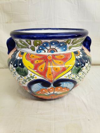 12 " Talavera Planter Bean Pot Bowl Hand Painted Ceramic Mexican Pottery Garden