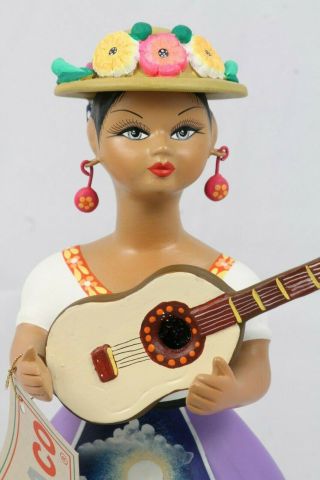 Lupita Najaco Ceramic Doll Figurine Hat w Guitar Mexican Lilac Skirt folk art 2