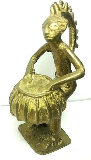 Rare African Antique Cast Bronze Akan Ashanti Gold Weight Musician War Drum
