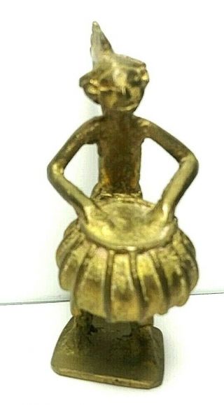 Rare African Antique Cast Bronze Akan Ashanti Gold Weight Musician War Drum 3
