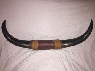 Texas Long Horn Steer Cow Bull Horns Wall Mounted Leather Rope Western Decor