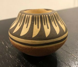 Miniature 2” Isleta Pueblo Pottery Olla Pot By Stella Teller Native American