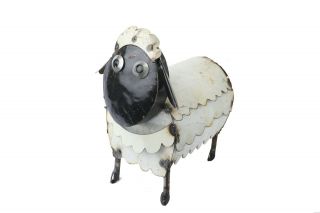 Recycled Metal Sheep - Small - Garden - Patio - Outdoors - 9wx14lx12h - Black And White