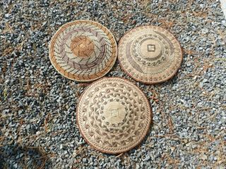Vintage AFRICA,  Nigerian Basket Wall Hangings Set of 3 coiled trays 18 