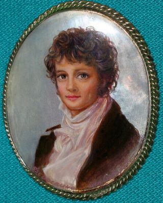 Unique " Mr.  Darcy " Russian Hand Painted Fedoskino Mother - Of - Pearl Brooch