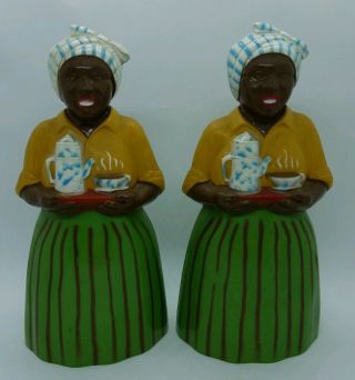 Vintage Pair F & F Plastic Green Luzianne Aunt Jemima Salt & Pepper Shakers