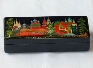 Vintage Russian Kholui signed hand - painted lacquer box “Uglich” by Gurunova 2