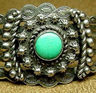 Vintage Old Pawn Fred Harvey Era Navajo German Silver & Turquoise Cuff Bracelet