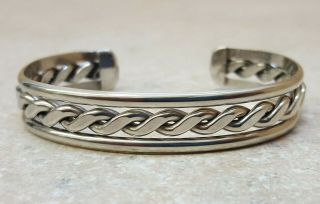 Signed Hand Crafted Silver Navajo Native American Indian Bracelet Cuff