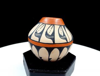 M E Toya Signed Native American Pottery Jemez Pueblo 2 3/4 " Miniature Olla Pot