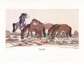 11 " X 14 " Potawatomi Artist,  Woody Crumbo,  Art Print " Wild Horses "