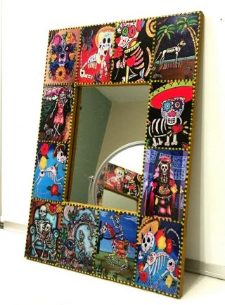 Mexican Day of the Dead Mirror Wood Frame 15.  75 