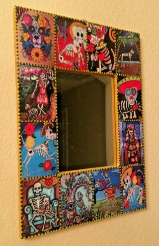 Mexican Day of the Dead Mirror Wood Frame 15.  75 