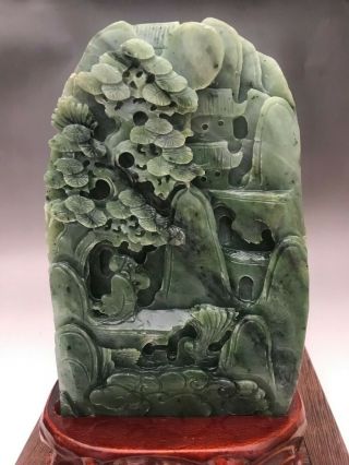 100 natural HETIAN Jasper jade Hand carving Landscape elderly states W074 2