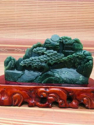 100 natural HETIAN Jasper jade Hand carving Landscape elderly states W19 2