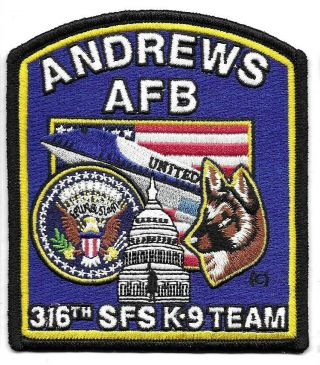 Andrews Air Force One Police K9 Canine Unit Patch Dog Washington Dc 316th Sfs