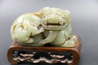 Chinese Vintage Sinkiang Jade Wealth Fortune Foo Fu Lion Mother&Kid Carving FFTT 2