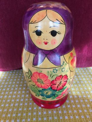 Large 10 Piece Russian Matryoshka Nesting Dolls Hand Pained Floral By Bepe3ka