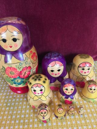 Large 10 Piece Russian Matryoshka Nesting Dolls Hand Pained Floral by bepe3Ka 2