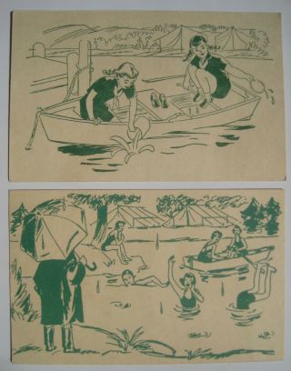 2 Girl Scout Camp Old 1949 - 50 Postcards; Boat,  Swimming; East Troy Wi; Center