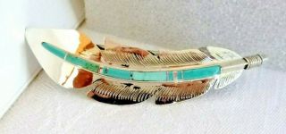 Navajo Billy Long Inlaid Turquoise Sterling Silver Hair Barrette Gift 2