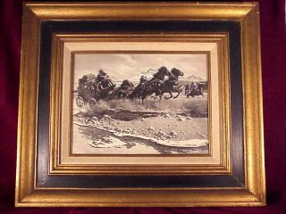 Vintage Silver Print Of Stagecoach Being Held Up