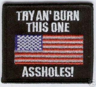 Try & Burn This One Hat Patch Xxxhole Usa Flag Biker Uss Old Glory Pin Up Vet