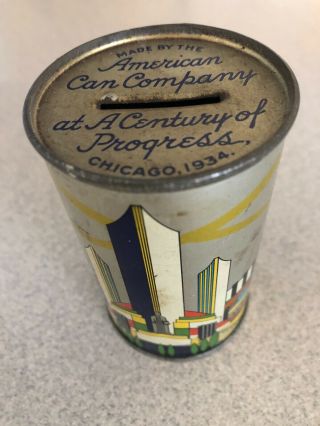 Century Of Progress,  Chicago 1934 Tin Can Bank,  American Can Co.  Advertising