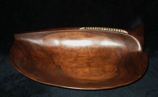 Pacific SOLOMON ISLANDS CARVED WOOD BOWL Unusual Shape Mother of Pearl Inlay 11 