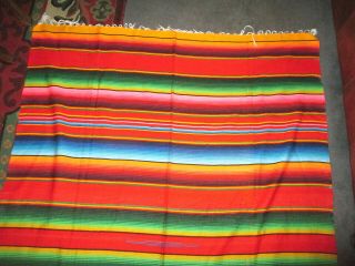 VINTAGE Southwestern Mexican Woven Saltillo Striped Blanket 58 