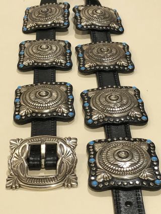 VINTAGE W.  DORAN Style 8PC LARGE CONCHO LEATHER BACKING SILVER BELT BUCKLE 2