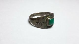 OLD Fred Harvey era STERLING SILVER & GREEN TURQUOISE RING 2